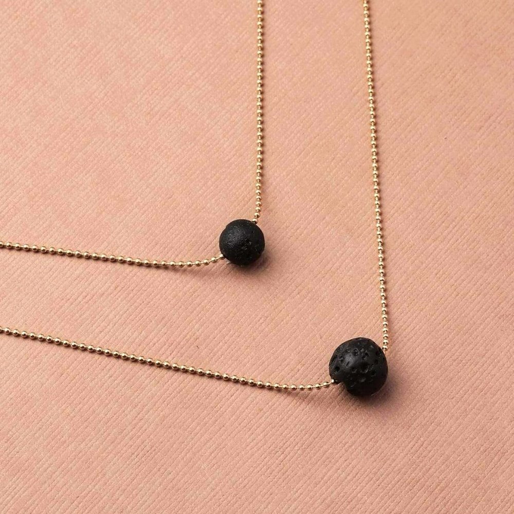 New Pure Diffuser 2 tier w/2 lava stones necklace-gold tones